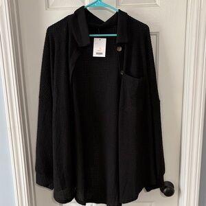 Brand New Black Waffle Knit Cardigan